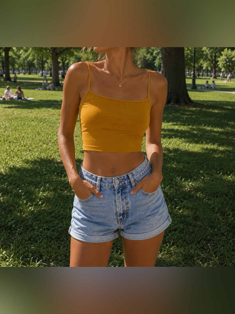 Small Fashion Nova Women’s Mustard Yellow Spaghetti Strap Crop Top, Like New